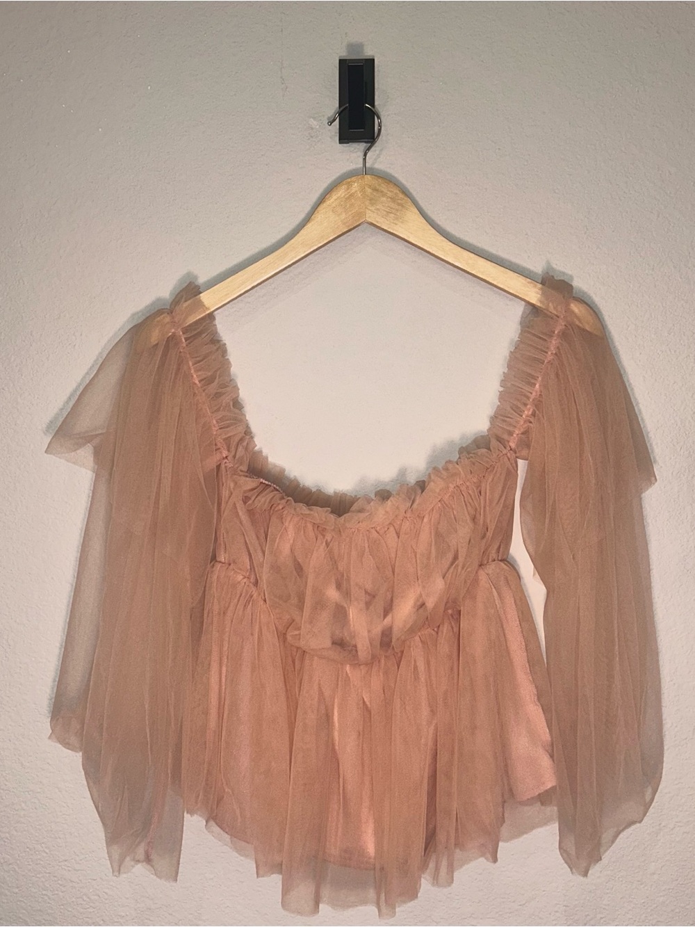 Ontwelfth Blush Pink Tulle Off Shoulder Puff Sleeve Crop Top Size Medium